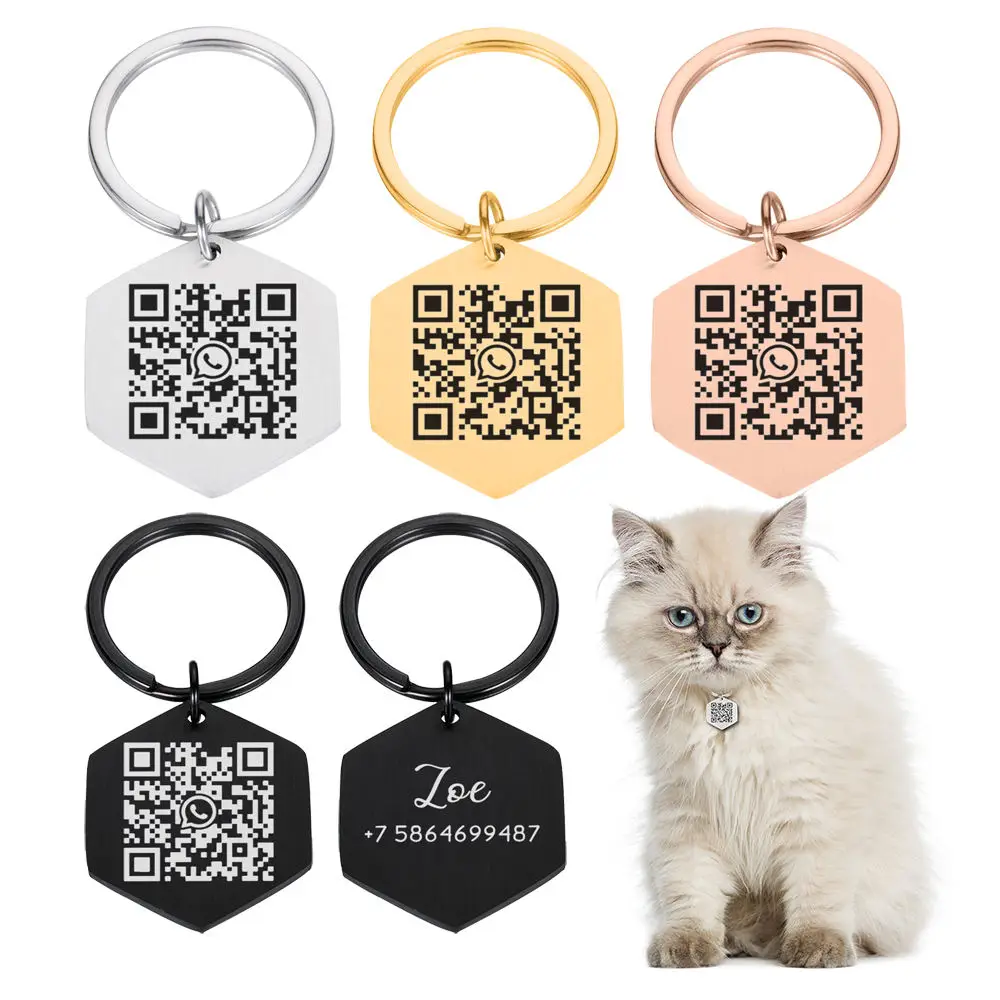 Personalized pet collar QR code tag Contact number Dog kitten anti-loss pet metal dog tag