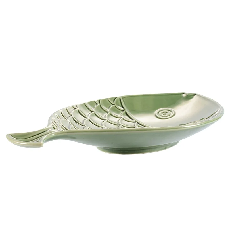 Japanese Style Rectangular Ceramic Plate Fish Shape Design Stoneware Dinner Ware Plates Oven Microwavable Safe