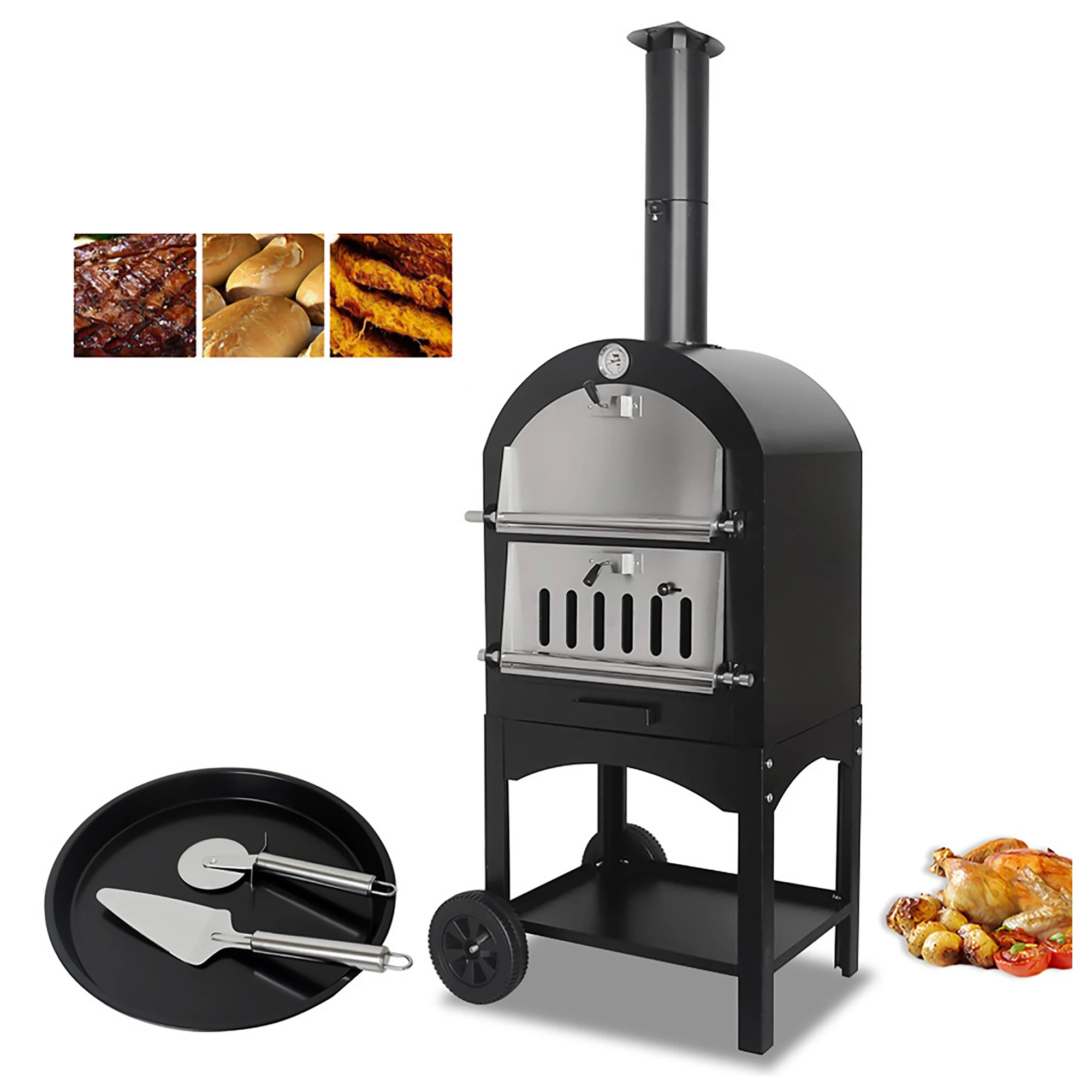 Steak lamb chops pizza bbq set/outdoor charcoal bbq grill garden use barrel charcoal bbq grill Stainless steel baking oven
