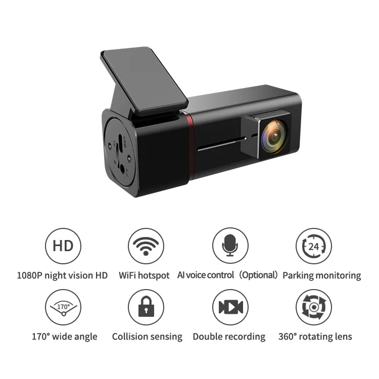 Mini 360 Rotating Lens 1080P Hidden Dash Cam DVR Tracking Device Recorder Loop Recording Night Vision Car Camera with Wifi
