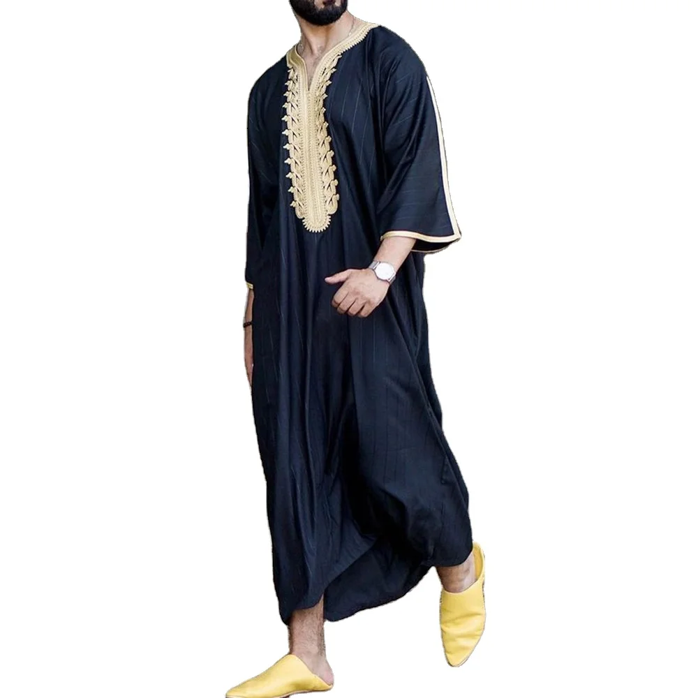 Islam Kaftan Muslim Men Clothing Moroccan Caftan Hand Embroidered Loose and Breathable Djellaba Abaya Thobe for Men Summer 2023