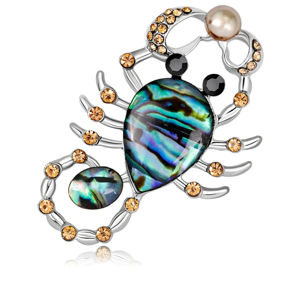 
Amazon Hot seller scorpion Stylish shell insect animal alloy enamel pearl Corsage brooches for ladies women girl gift college 