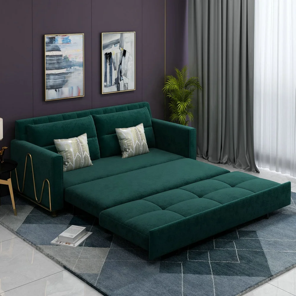 Brown color affording luxury style transformable folding fabric futon sofa bed