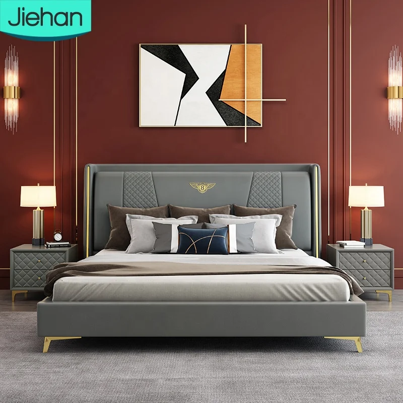 Bedroom Furniture Wooden Box Frame Designs House Soft Double Bed with Storage Minimalist Hotel Queen Luxury