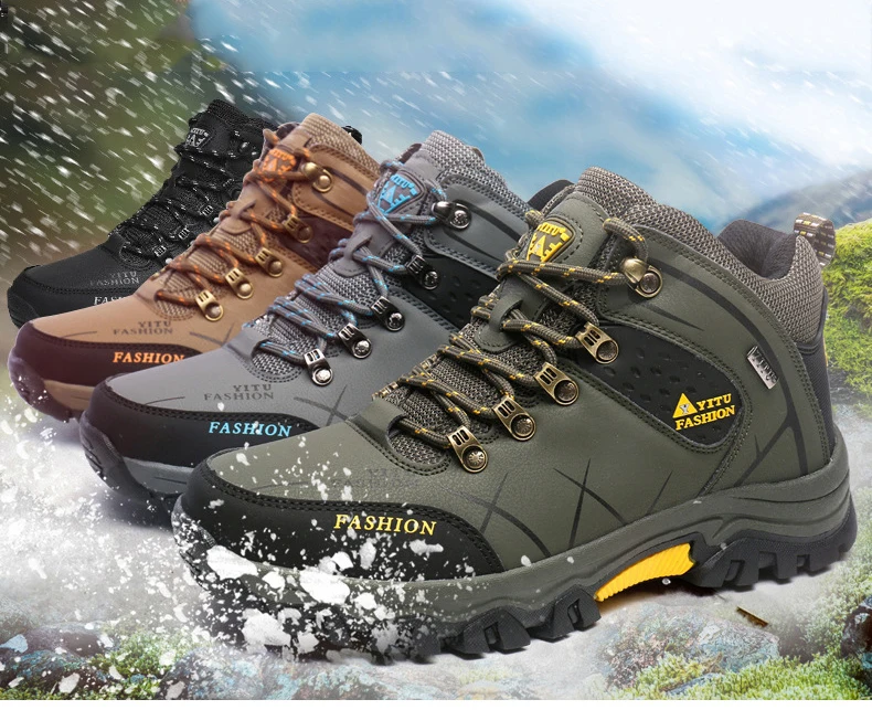 Mens Hiking Shoes Breathable Non-Slip Sneakers Leather Low Cut Boots for Outdoor Trailing Trekking Walking