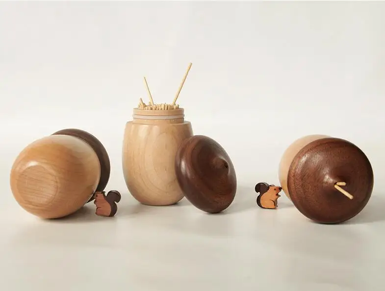 2023 Customized Cartoon Small Cute Mushroom Shape Black Walnut Cotton Swab Box Solid Beech Wood Holder Storage Box Toothpick