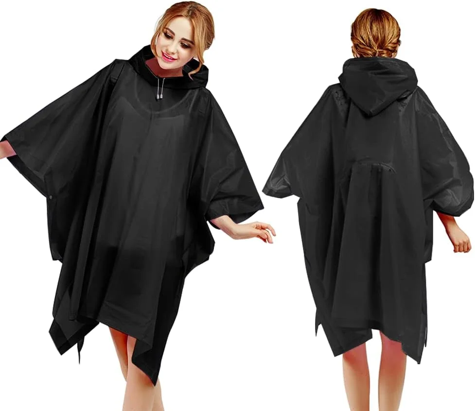 Outdoor Custom Logo Unisex Long Adult EVA/PEVA Rectangle Plastic Portable Rain Poncho with Buttons and drawstring