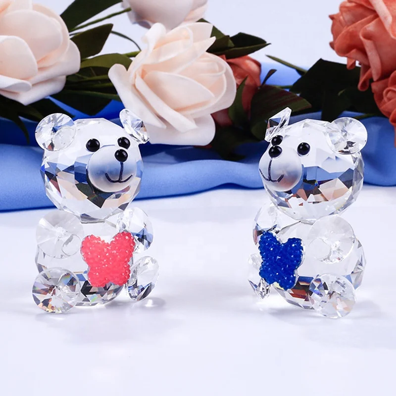 Crystal glass I LOVE YOU bear with heart gifts wedding decoration souvenirs baby birthday giveaway