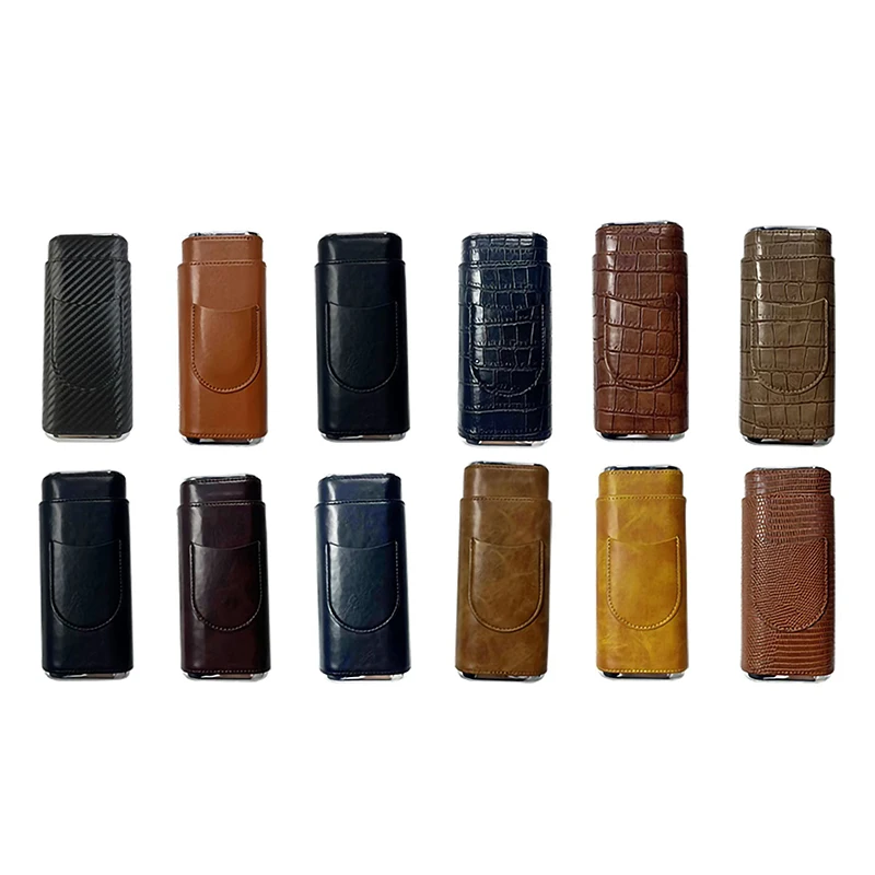 Portable Luxury Cigar Box Holsters 3 Finger Travel Humidor Cabinet Genuine Leather Cigar Case Bag with Cutter