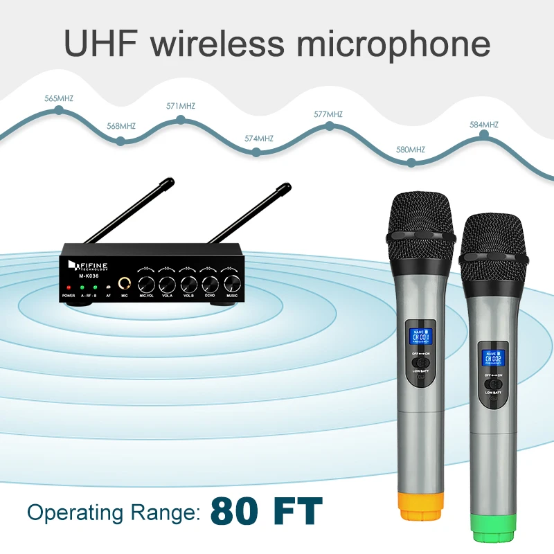 
Fifine K036 UHF Wireless Handheld KTV Karaoke DJ Dynamic Microphone, Studio Singing Recording Church Speech Microphone 