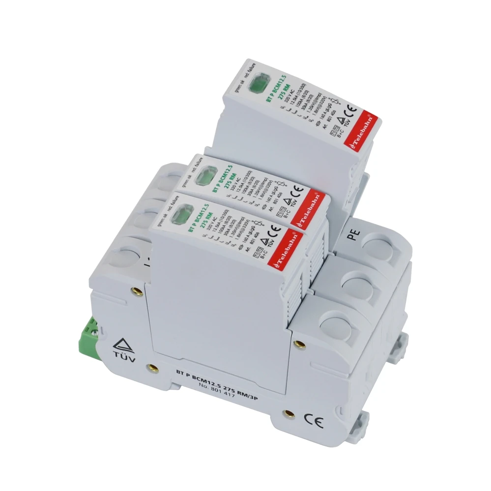 AC Lightning Protector 230V/400V/320V 12.5kA 3P TUV 3 Phase TVSS Power SPD Surge Suppressor