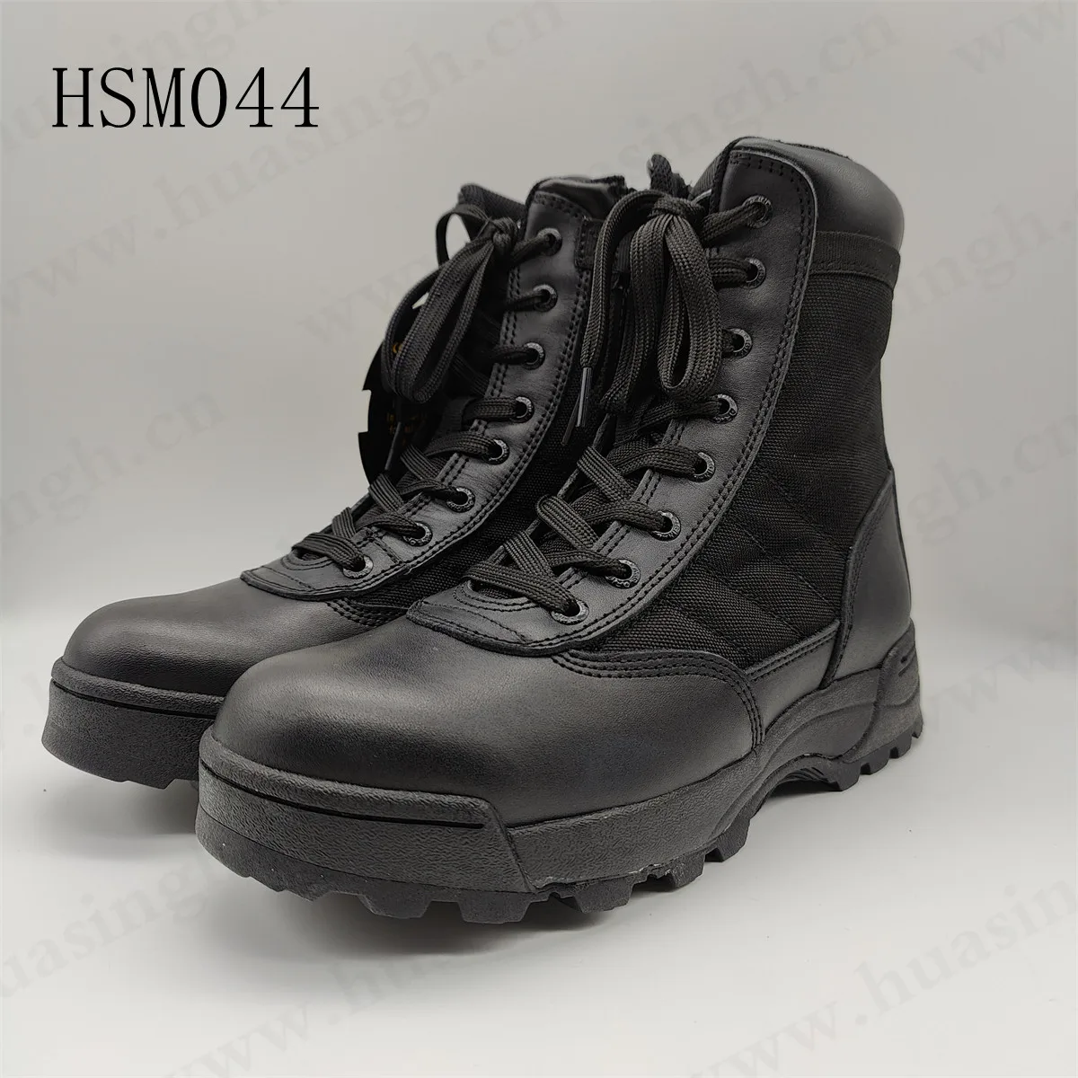 YQQ,outdoor black tactical boots with side zipper abrasion resistant rubber outsole with stitching combat boots HSM044