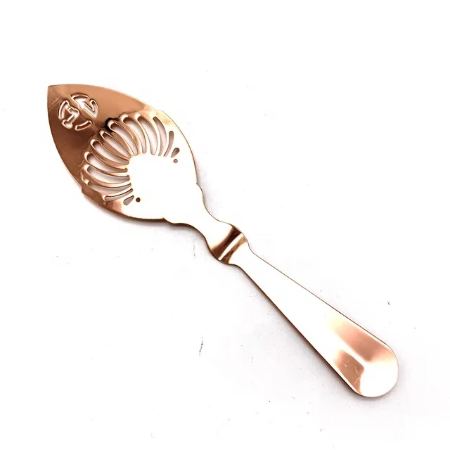 Copper Rose Gold Bar Tool Kitchen Spirit Beverages Cocktail Drinks Leaf Shaped Ice Sugar Strainer Absinthe Spoon