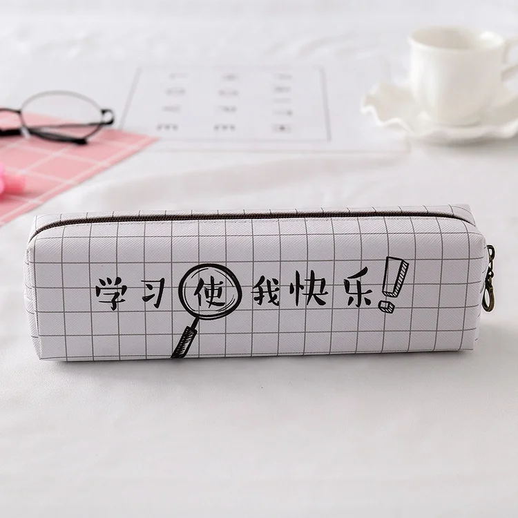 2020 hot sale new design custom pu strip printed pencil bag with zipper for teenagers small portable pu pencil case
