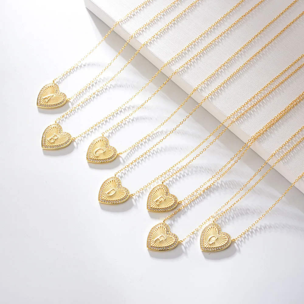 VANA Fine Jewelry 18k Gold Plated Love Heart 925 Sterling Silver Personalized Initial 24 Letter Pendants A-Z Necklace Jewelry