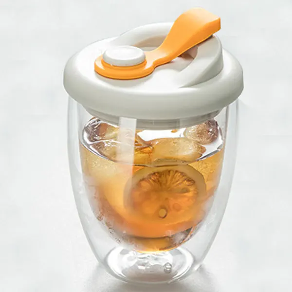 Hot Sale high borosilicate double wall glass mug coffee tea cups with lid