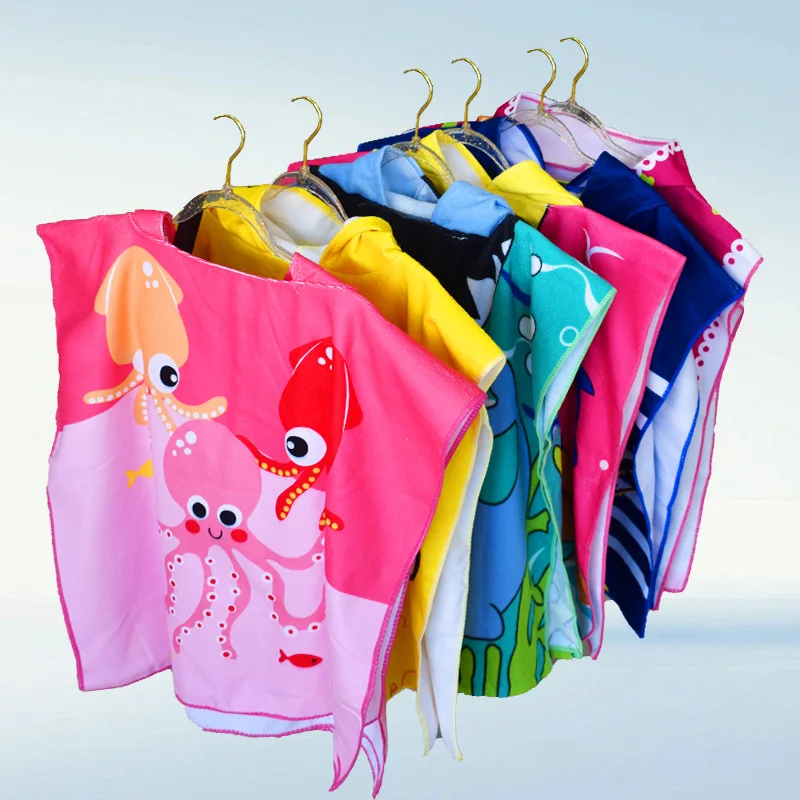 wholesale custom microfiber kids hooded poncho 60*120cm beach towel baby kids towel with hood