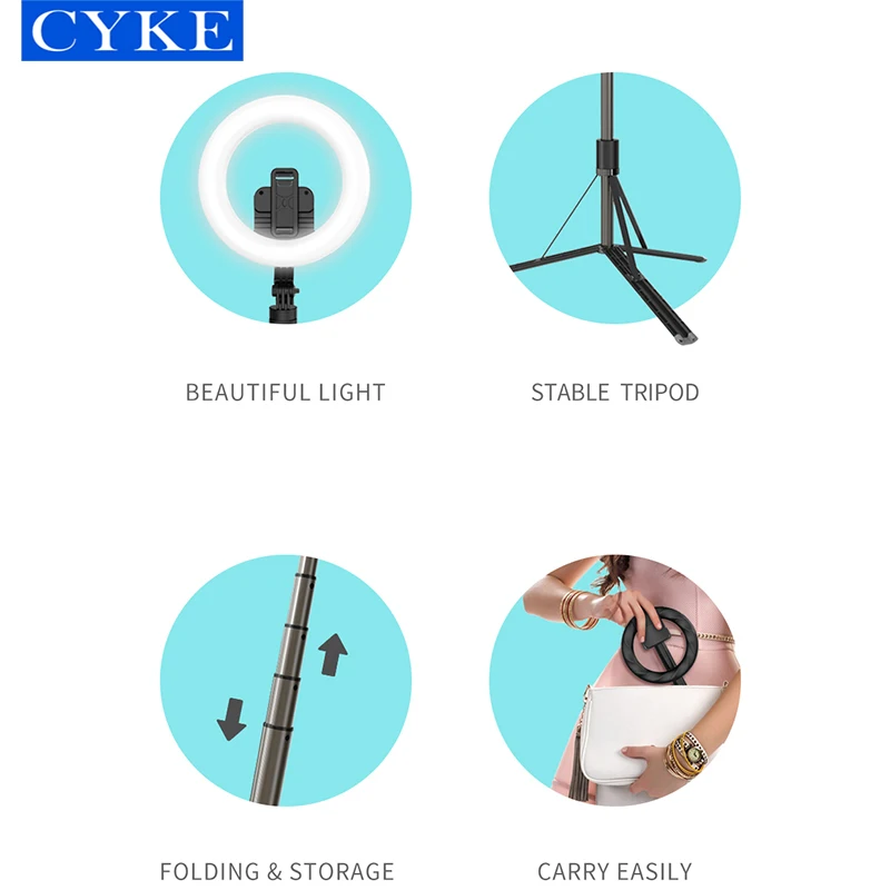 CYKE L06 8 Inch Ring Light Tripod Phone Holder Portable Led Fill Light Live Video Selfie Stick Tripod Wireless Remote For Tiktok