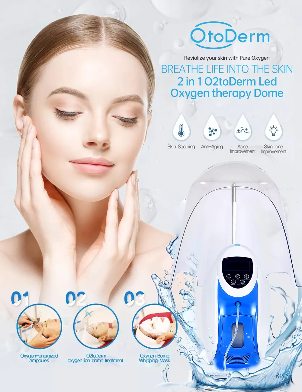 Newest O2toDerm Pure Oxygen O2toderm Oxygen Facial Mask Dome Therapy Oxygen Infusion Facial Machine With O2toderm Dome