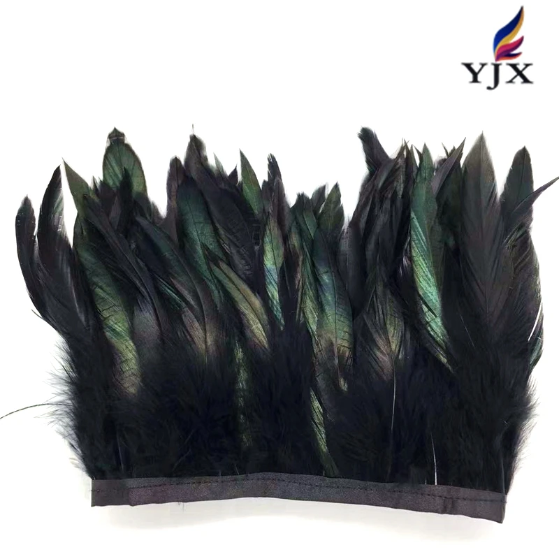 wholesale 15-20cm High Quality  Black Rooster Schlappen Feathers Fringe Trim  Chicken Feathers