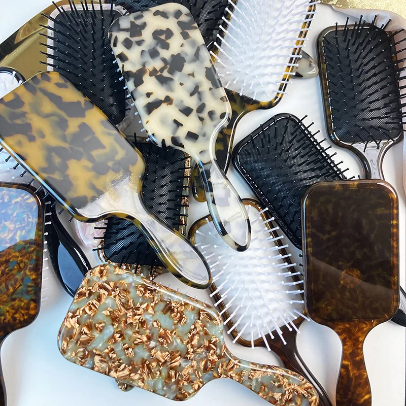 Custom Logo Eco Friendly Handmade Pretty Pattern Cellulose Acetate Acid Oval Series Sheet Air Cushion Comb