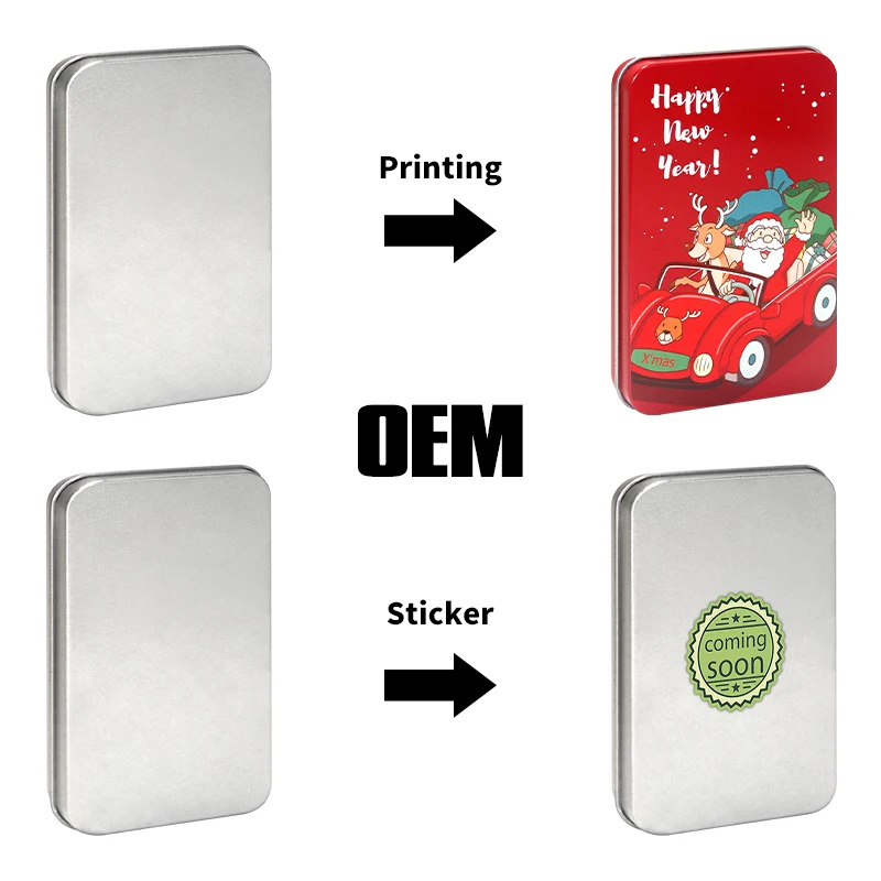 YEM Personalized Printing Custom Metal Tin Cans Christmas rectangle Tin Box For Gift Packing