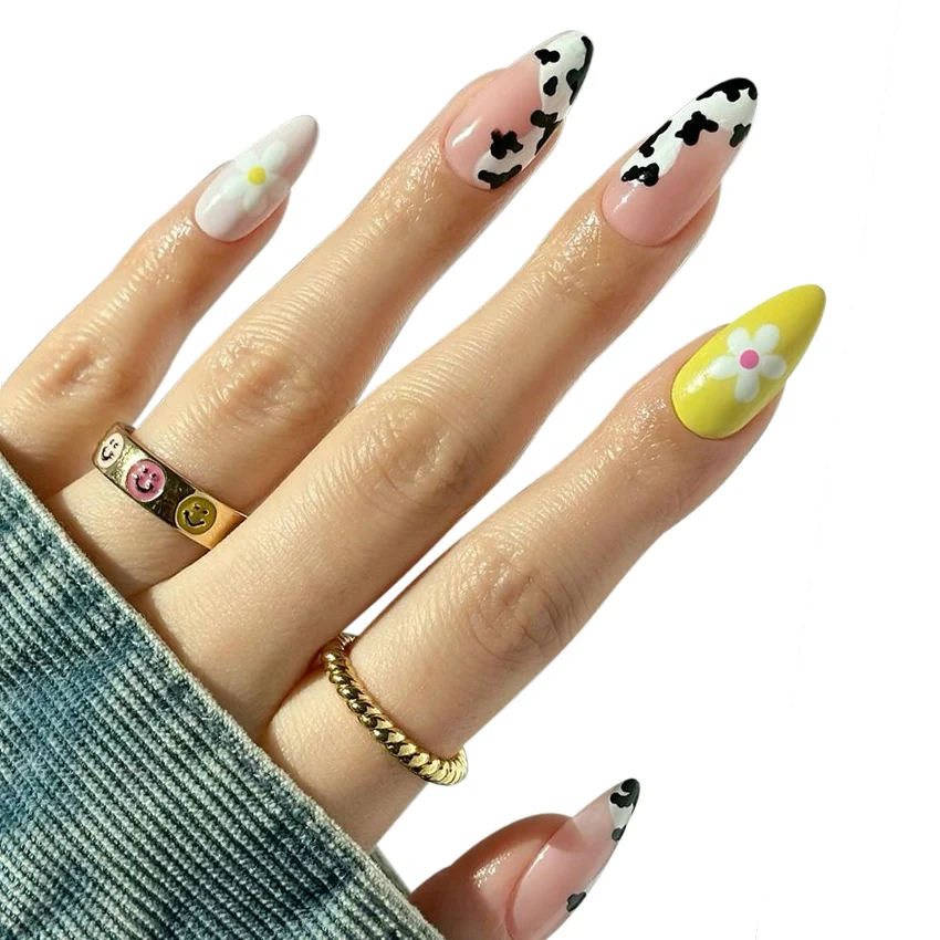 Personalized Superior Quality Smile Face Green Flower Wholesales Price Abs Material Prep Kit Uas Handmade Press On Nails