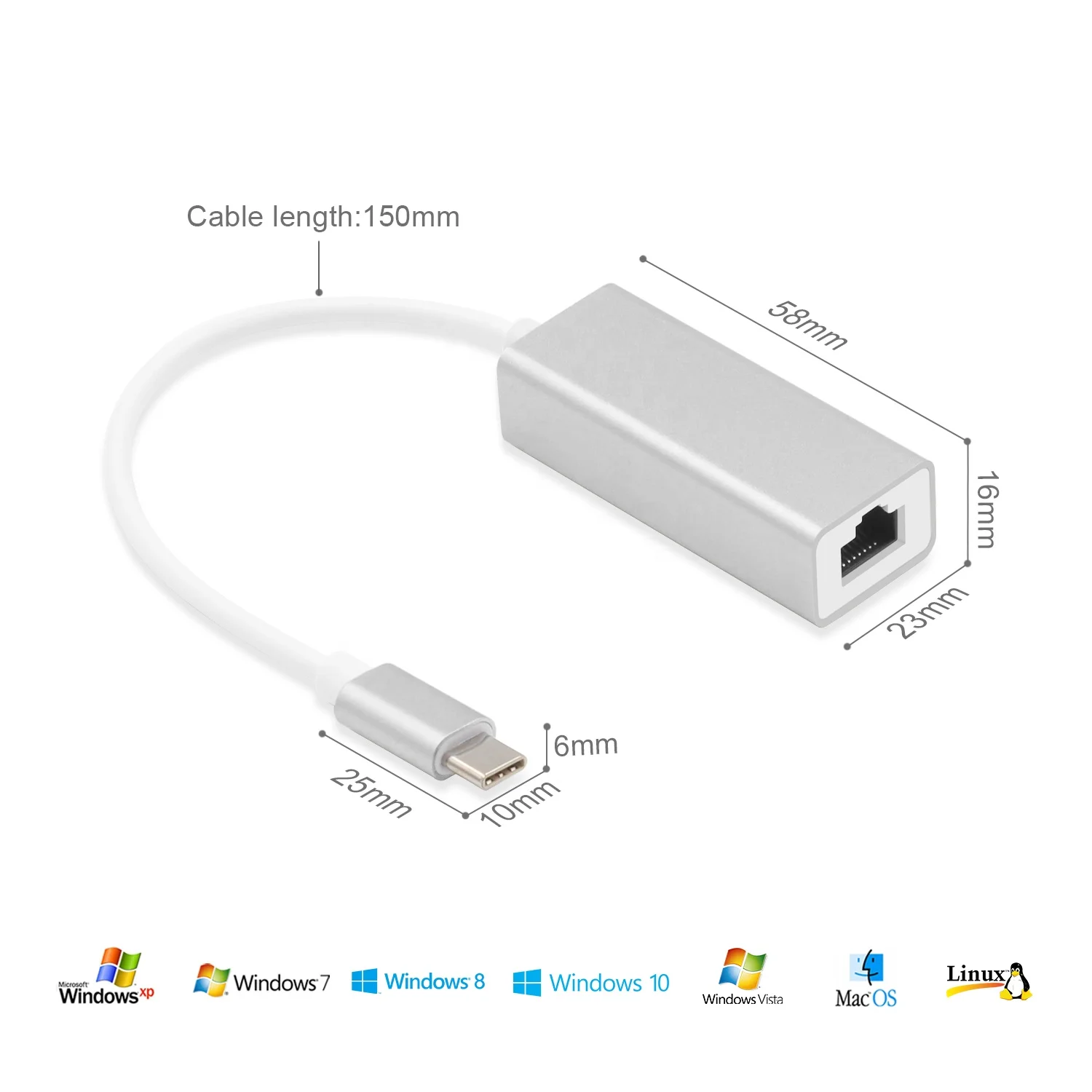 Type C To Lan RJ45 Ethernet Adapter USB C To 10/100Mbps Network Adapter