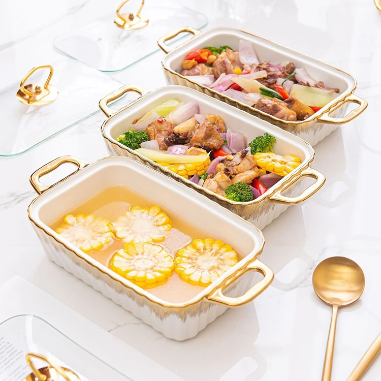 Wedding Party White Green Porcelain Food Warmer Hot Pot Luxury Ceramic Soup Food Casserole Dish Set of 3 with Glass Lid