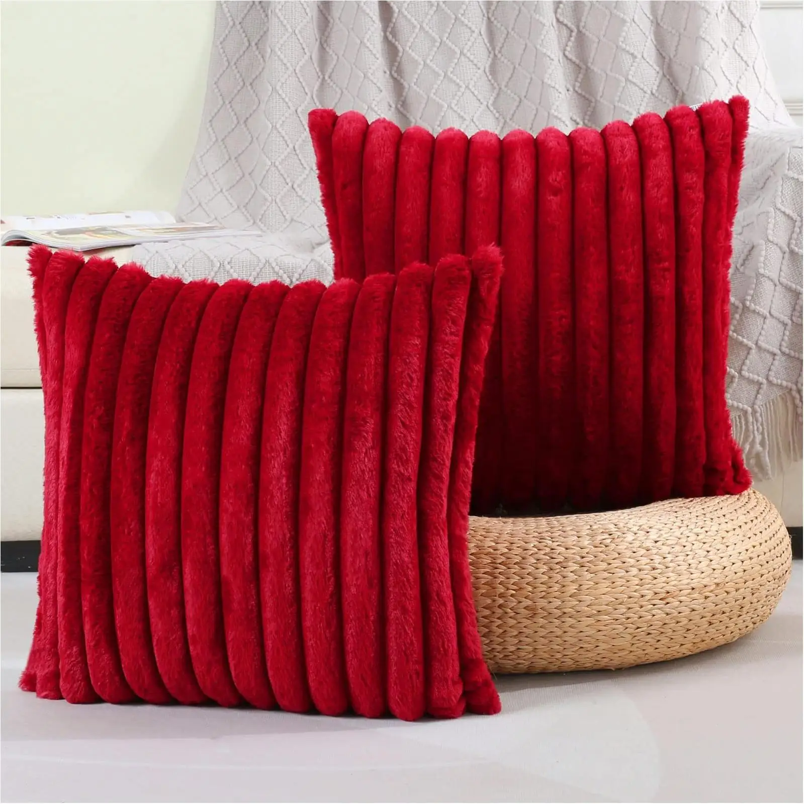 Cushion Covers Types Of Handmade Modern Style White Plain Colours Double-Sided Hand Embroidered Logo Pure Corduroy Cushion Cases