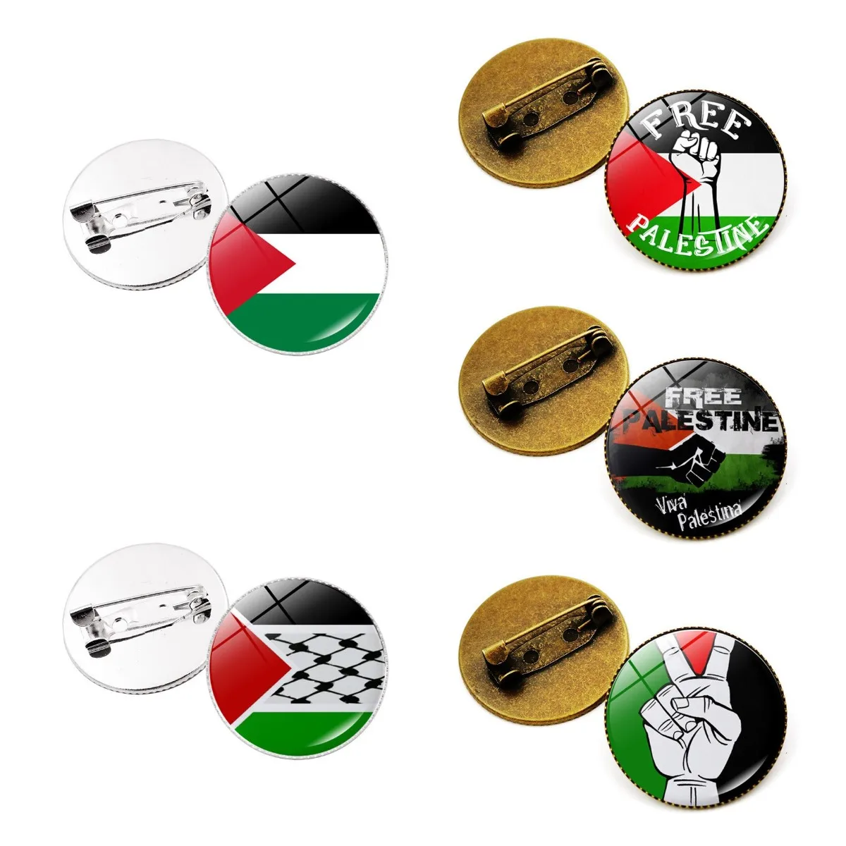 Manufacturer Crystal Glass Dome Cabochon Lapel Pin Support Palestine Brooch Pin Badge I Love Palestine Lapel Pin