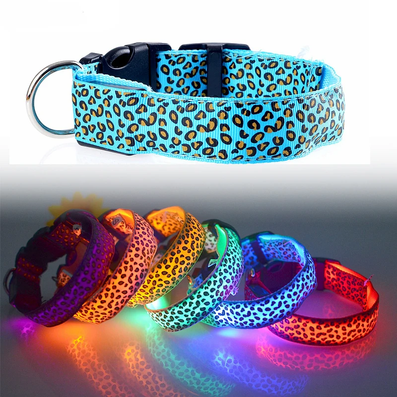 Custom Night Safety Adjustable Leopard Pattern Led Pet Harness Collar Usb Rechargeable Glowing Flashing Led Dog Vest Harness