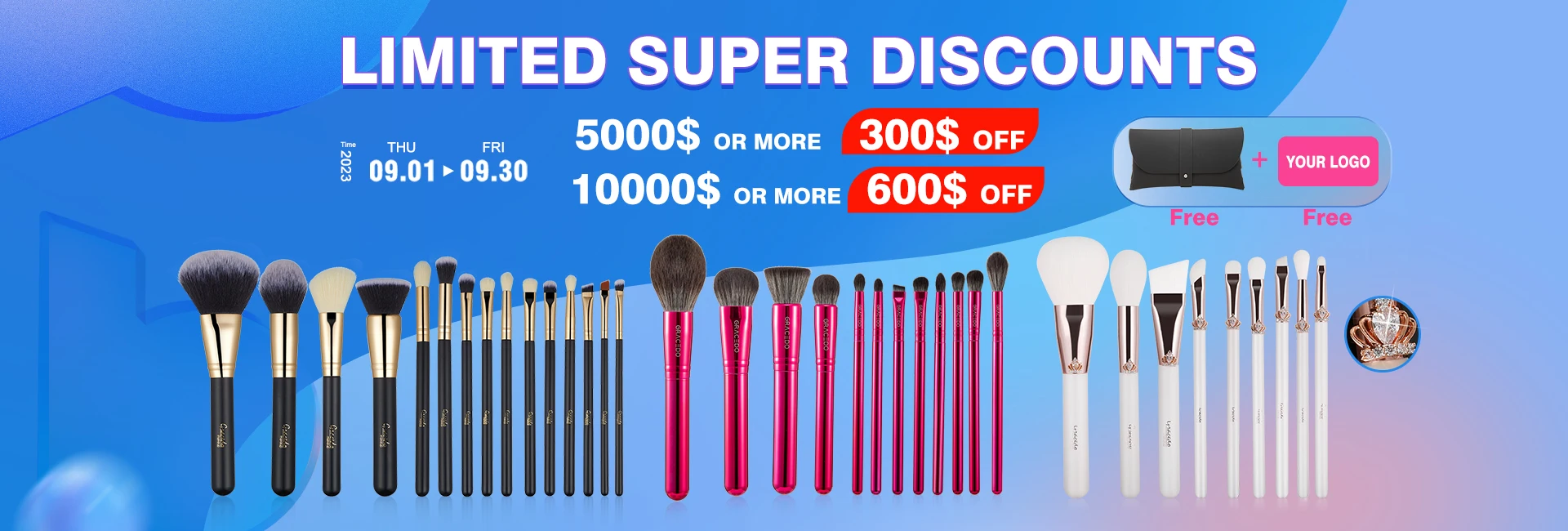 Wooden glitter rose gold brushes for makeup Individual private label wood makeup brushes set