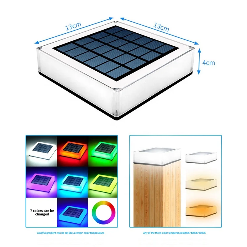LED Solar Pillar Lantern Light Outdoor Waterproof Colorful Solar Lamp Column Head Night Light For Garden Fence Landscape Decor