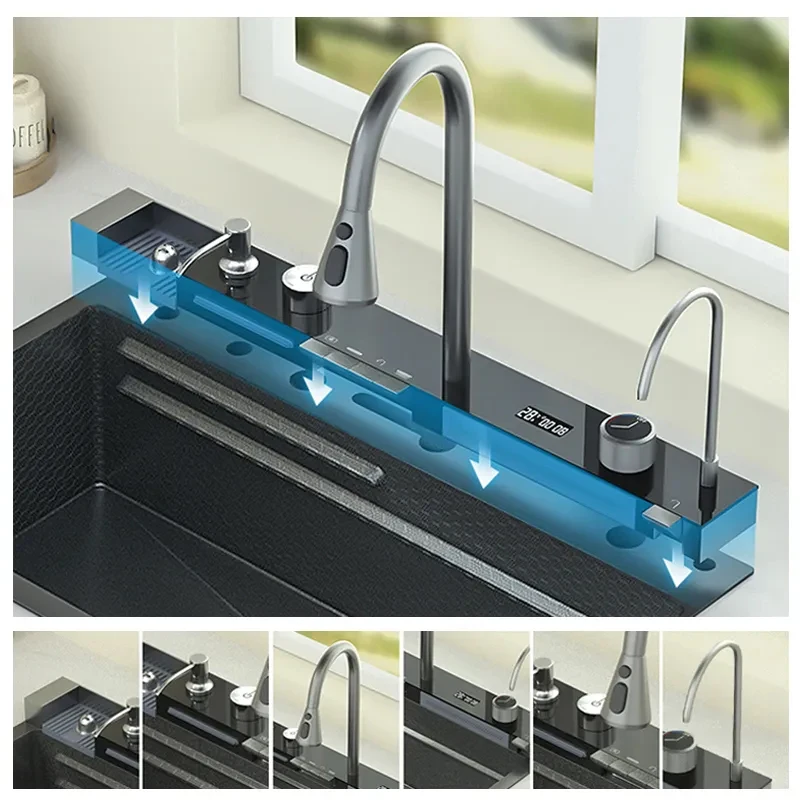 Flying Rain Waterfall Smart kitchen sinks china Luxury Organizer Rack Sink Dish Dish Storage Rack multifunctional sink kitchen