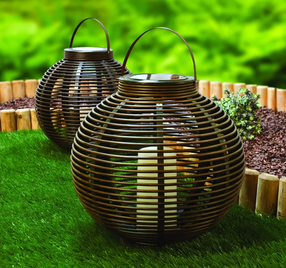 wholesale weather proof plastic solar powered rattan outdoor candle lantern