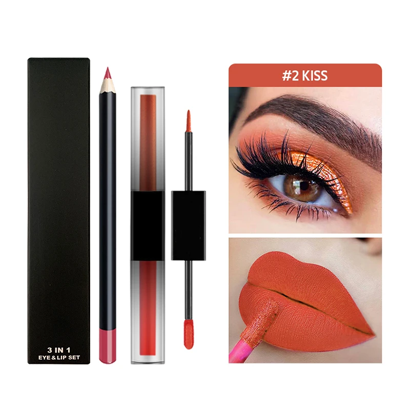 Custom Private label Makeup Kit Multi Color Double Sided Shimmer eye Shadow Lipstick with Lip Liner