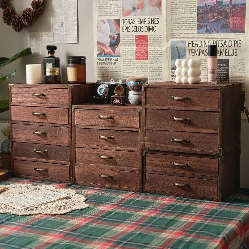 Luxury classic home decor wood craft wooden drawer box wooden organizer cabinet