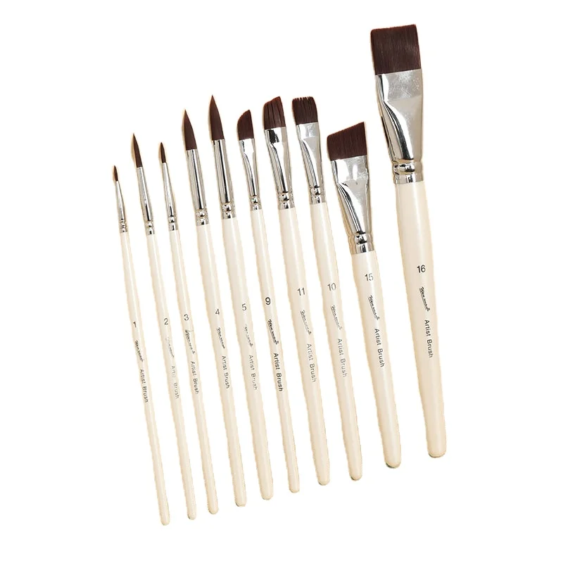Pearl White Artists Paint Brush Set High Quality Wood Handle Gouache Brushes for Art & Graffiti for Kindergarten Art & Paintings