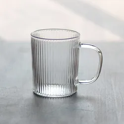 Optic Ribbed Portable Transparent Glass Coffee Mug Water Cup Teacup Cocktail Drinkware for Bar Beverages Milk