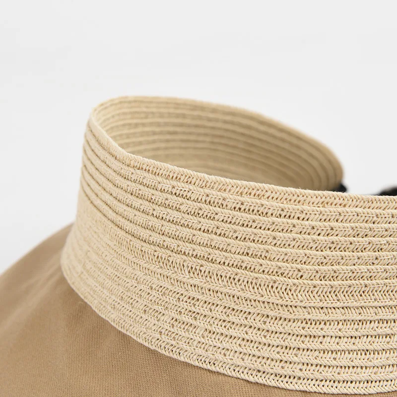 Customized women summer hats Wholesale lady fine toyo paper braid cotton foldable  wide brim sun visor cap hat