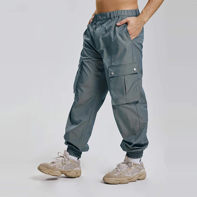 wholesale men unisex designers sweatsuit jogger tracksuit custom logo windbreaker nylon pants reflective two pieces set