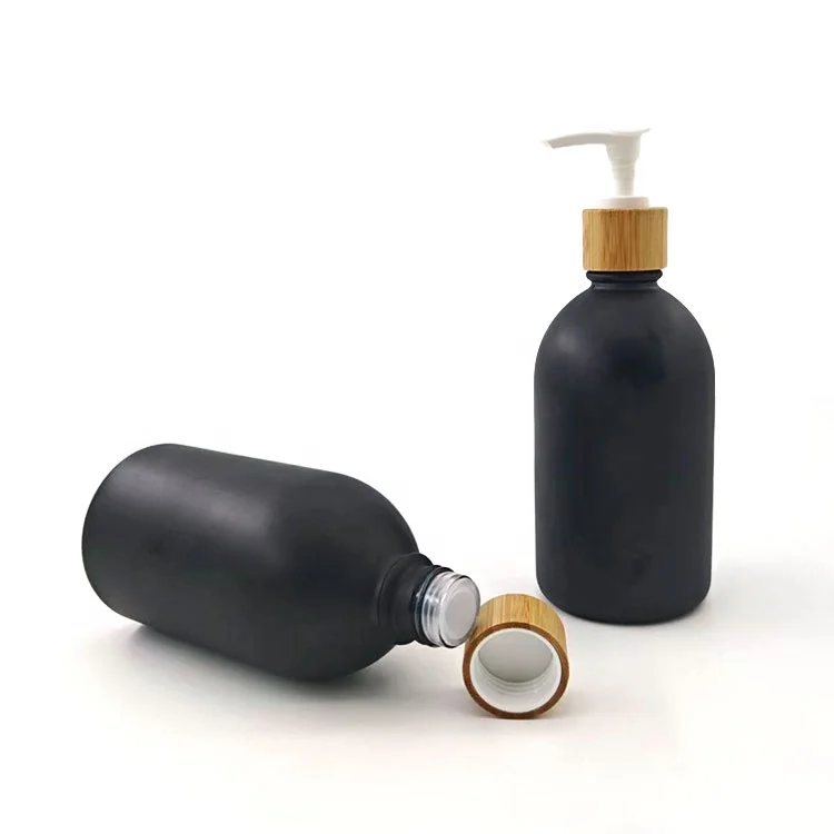 black matte luxury hair oil empty shampoo bottle bamboo dropper pump cap cosmetic set screw glass bottles and jars for cosmetics