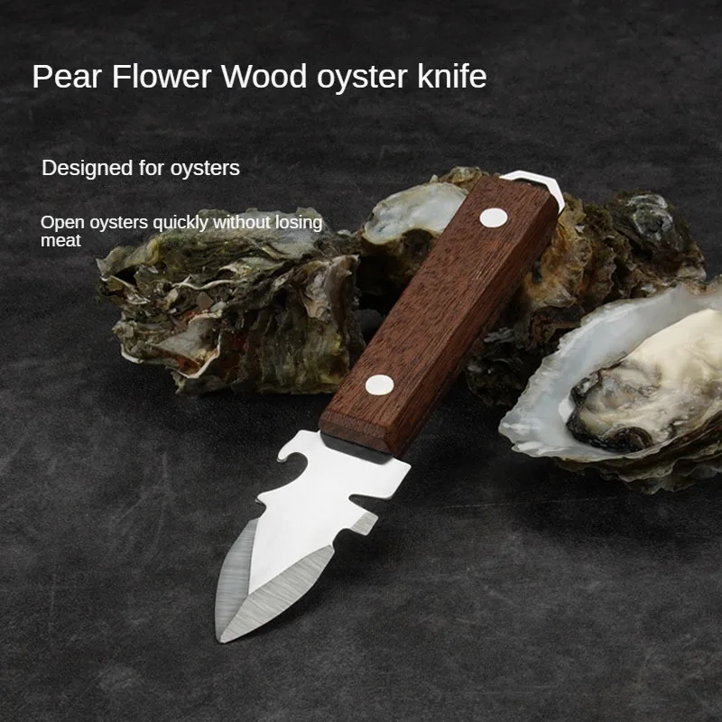 Heavy Duty Seafood Clam Knife Shellfish Opener Stainless Steel Shucking knife with Non-Slip Wooden Handle and Large Guard