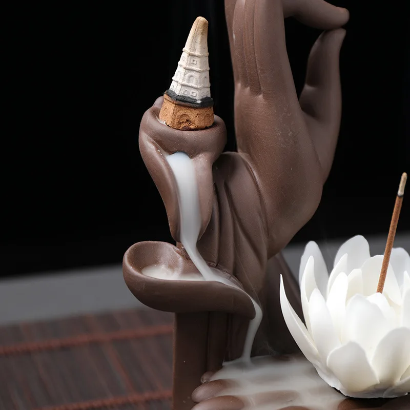 Censer arabic incense burner dragon cover buddha hand backflow Wholesale ceramic incense stick holder concrete ceramic incense