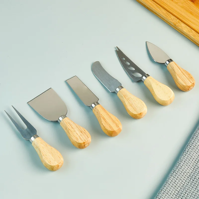 Hot Sale 6 Piece Cheese Stainless Steel Cutlery Set Log Handle Cheese Butter Knife Fork Set