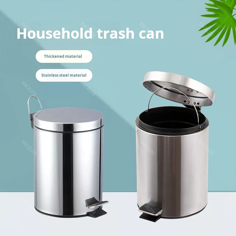 Stainless Steel Silent Cover Pedal Bucket Trash Can Round For Home Office Hotel Storage Bucket Waste Paper Garbage Bin
