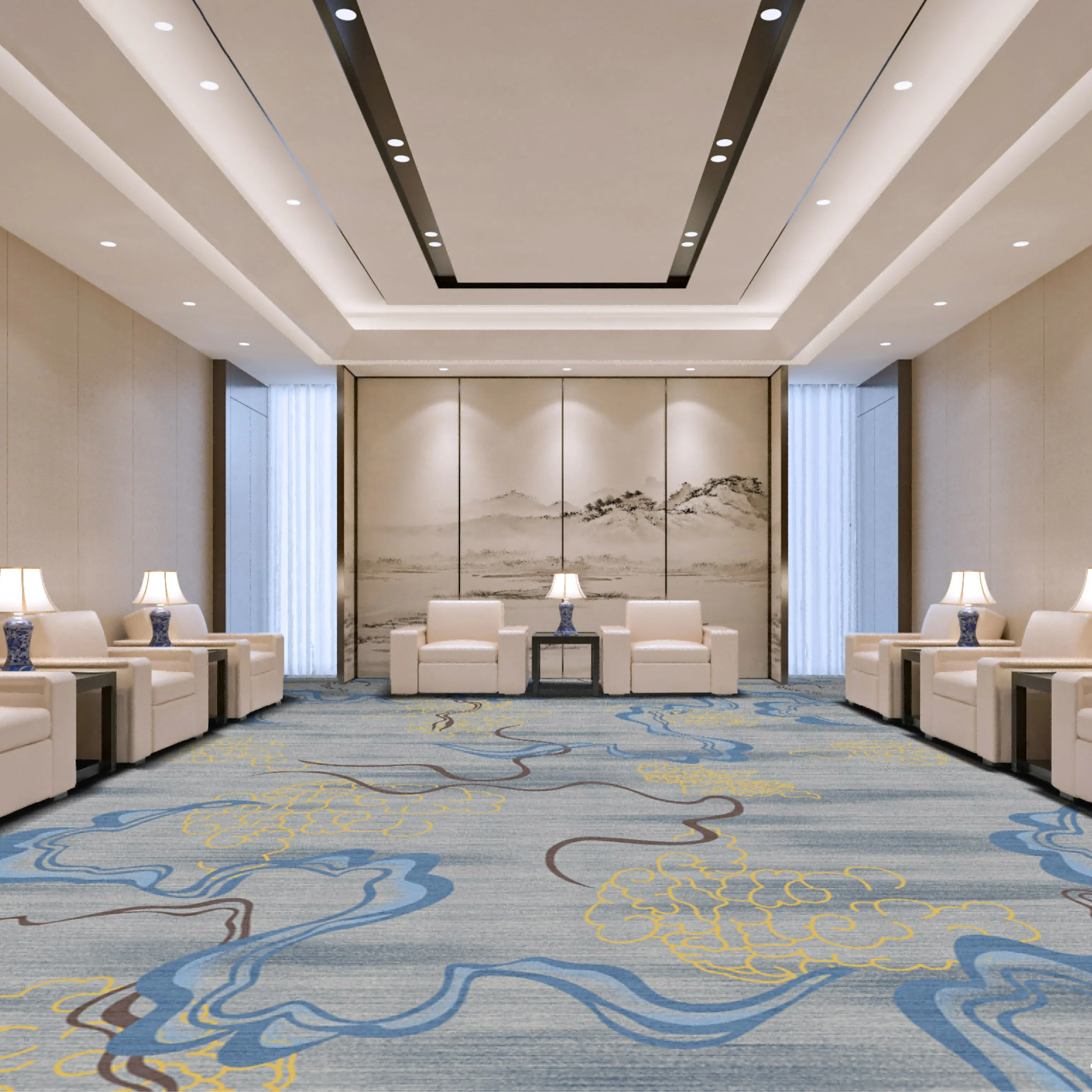 Modern Commercial Hotel Carpet Tiles Wall to Wall Broadloom Hallway Carpet Wool Axminster Carpet