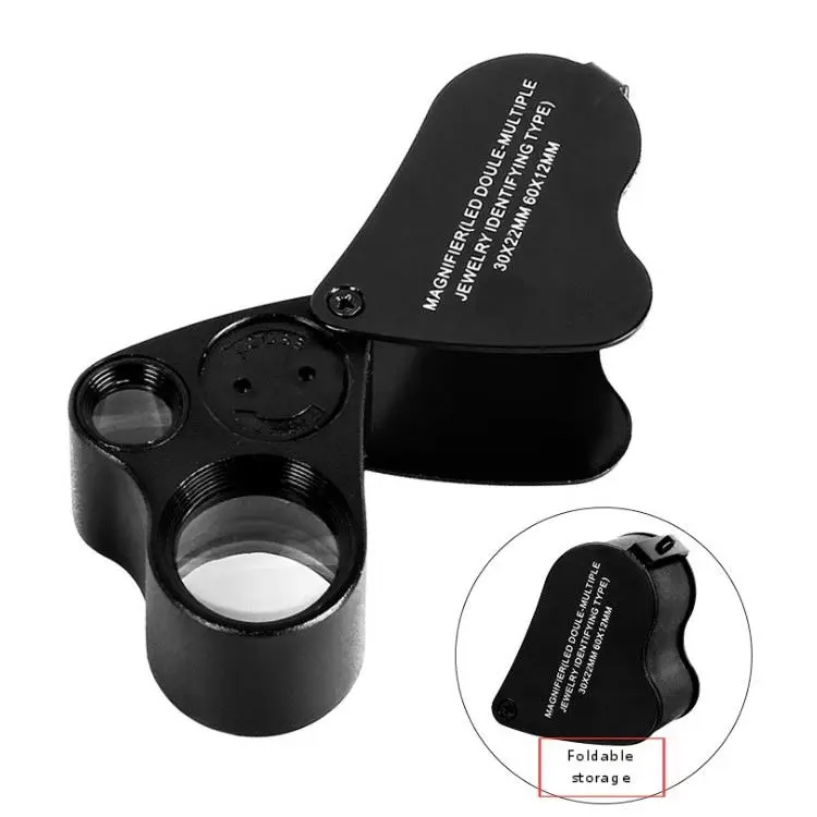 30X 60X Illuminated Jewelers Eye Loupe Magnifier Foldable Jewelry Magnifier with Bright LED Light for Gems Jewelry Coins Stamps