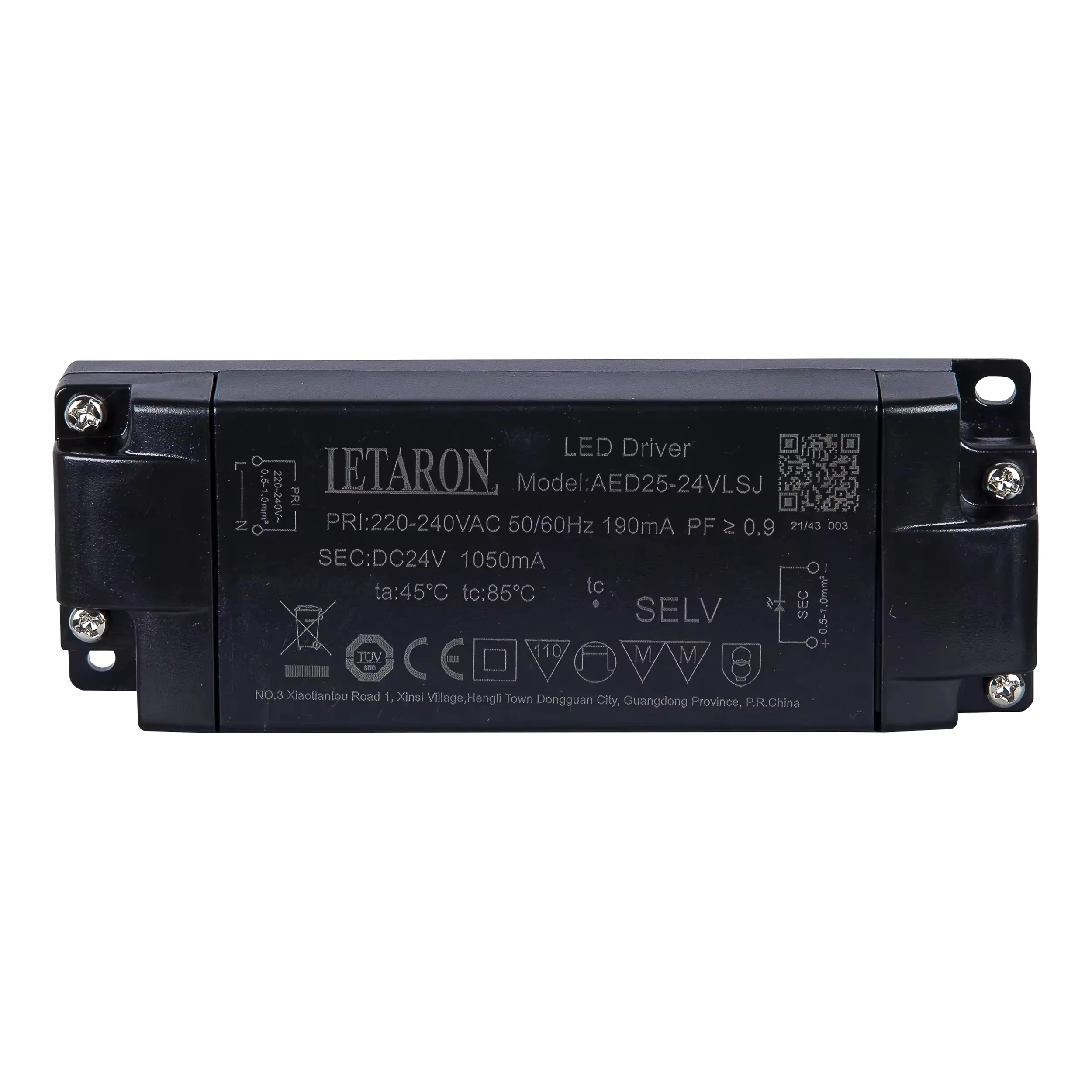 LETARON светодиодный драйвер TUV/CCC/CE 24V 25W Светодиодный 1050mA 220-240V AC 50/60 Гц PF> 0 9 ЕС Универсальный